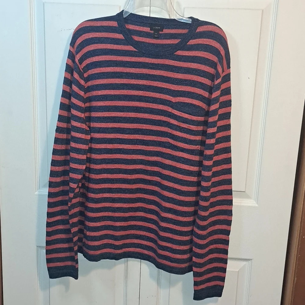 J. Crew Striped Crewneck Sweater - XL - Navy Blue Orange